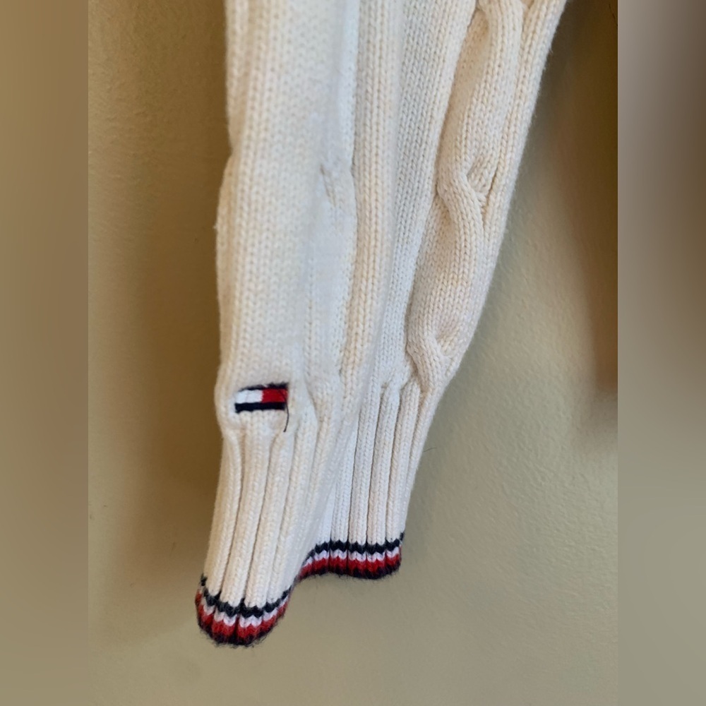 Tommy Hilfiger cable knit sweater shirt classic cream Tommy logo embroidered y2k - Picture 7 of 8